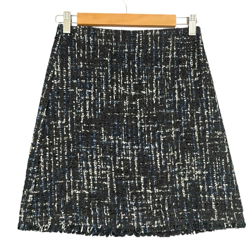 Ann Taylor Black Tweed A-Line Skirt with White and Blue Accents